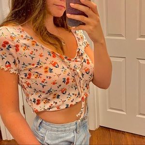 Pink Floral Print Crop Top